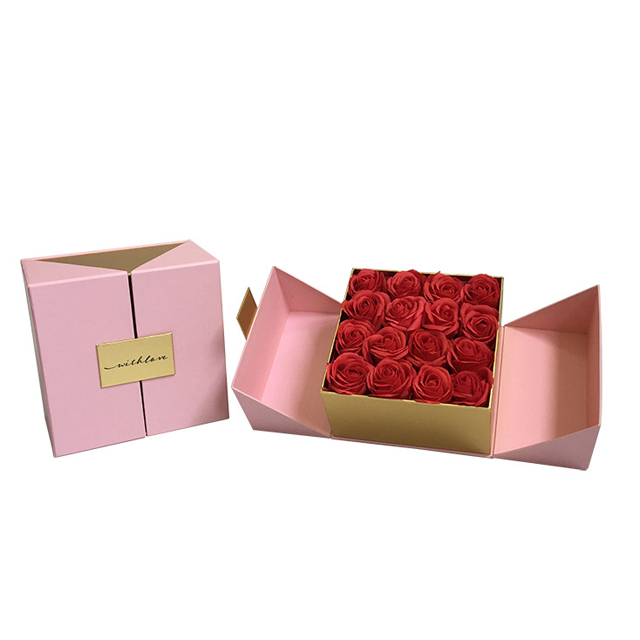 OEM Factory Custom Elegant Rigid Cardboard Double Open Floral Packaging Gift Flower Box For Wedding