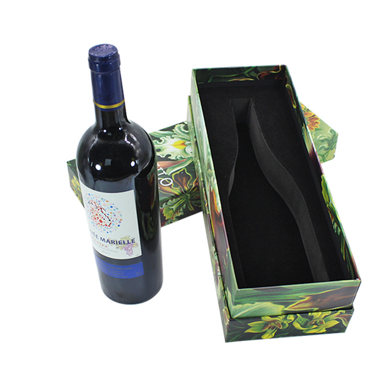 Custom Printed Wine Gift Packaging Cardboard Two Piece Lid And Base Color Box With Foam Insert