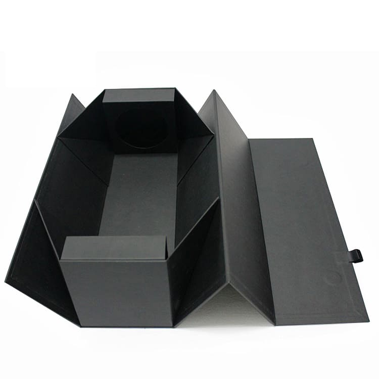Custom Printed Black Rigid Cardboard Folding Red Wine Packaging Shipping Gift Box