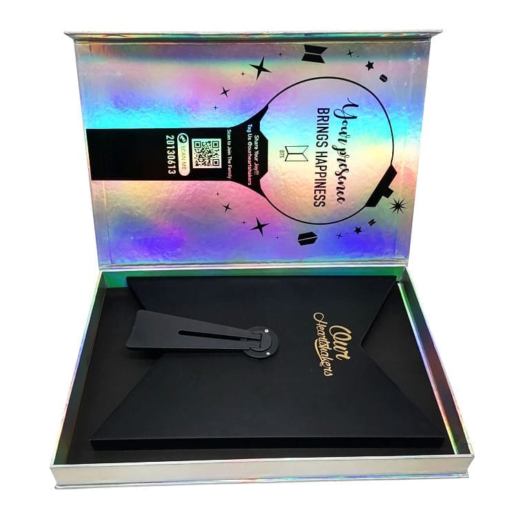 Custom Made Luxury Creative Design Flip Lid Magnetic Holographic Boxes Packaging For Gift