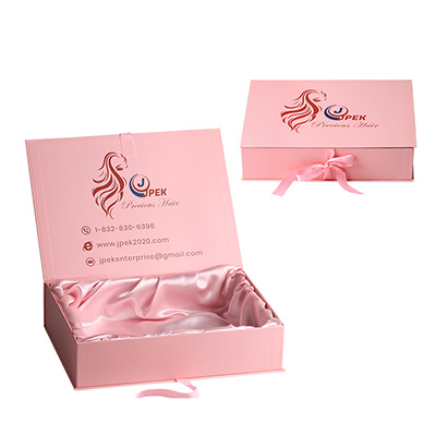 Custom Rigid Cardboard Magnetic Gift Boxes With Cloure Ribbon For Wig Brand JPEK 