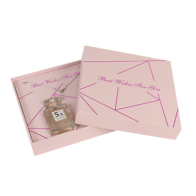 Custom Printed Pink Cardboard Scent Gift Packaging Lid And Base Perfume Box
