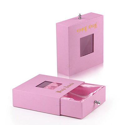 Logo Custom Wholesale Pink Cardboard Sliding Drawer Engagement Ring Box With Velvet