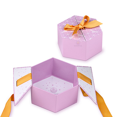 Customised Wholesale Small Hexagonal Prism Christmas Gift Packaging double Open Cardboard Box