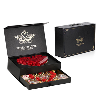 Future Design Custom Black Luxury Rigid Cardboard Flip Lid Sliding Handmade Flower Boxes 