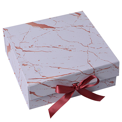 Creative Design Custom Printing Marbling Rigid Cardboard Gift Packaging Box With Ribbon