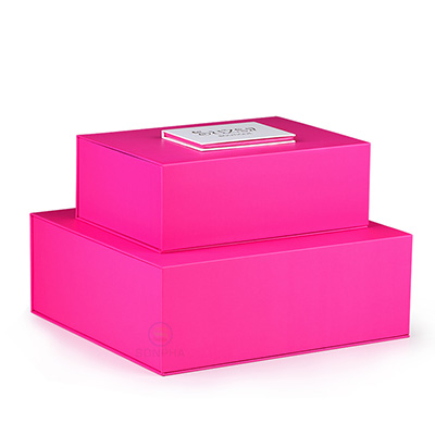Custom Pink Rigid Cardboard Magnetic Clamshell Boxes Packaging With Gift Card Envelope