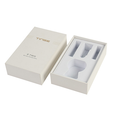 Custom Printed Luxury Rigid Cardboard Earphone Packaging Shoulder Boxes With Foam Insert
