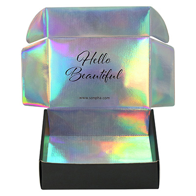 Customized Printed Black Foldable Holographic Shipping Corrugated Boxes Packaging With Logo