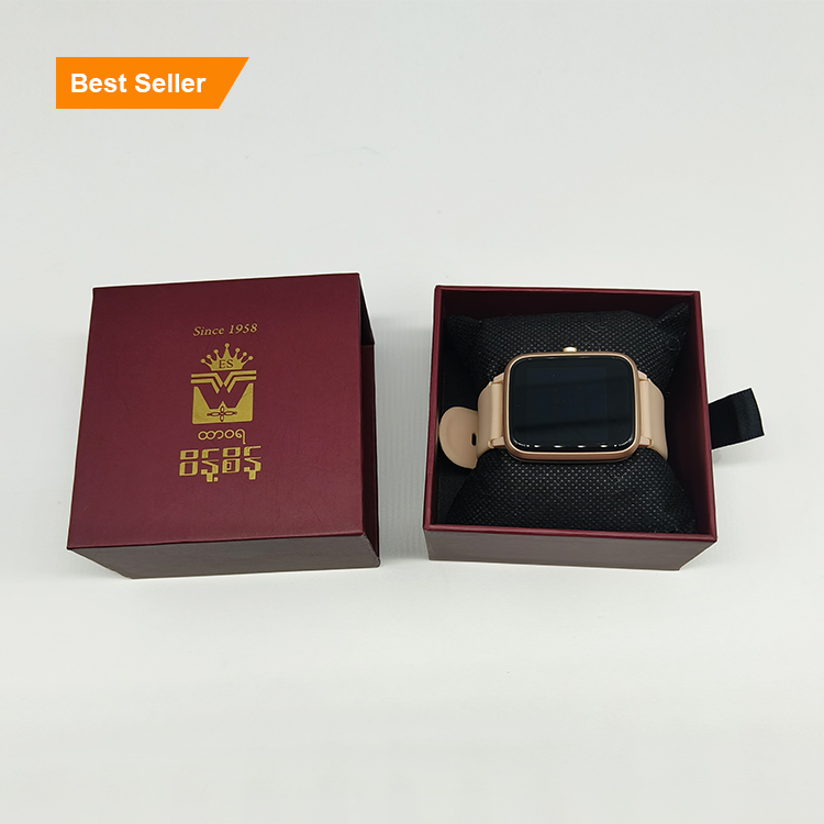 Luxury Paper Custom Logo Watch Packaging Box Hot-sale Watch Brick Red Gift Box with Gold Foil Logo